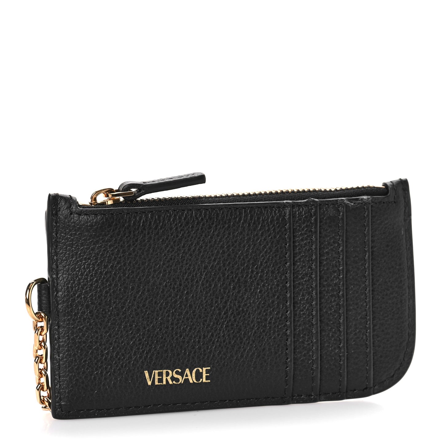 Grained Calfskin La Medusa Zip Card Case Black