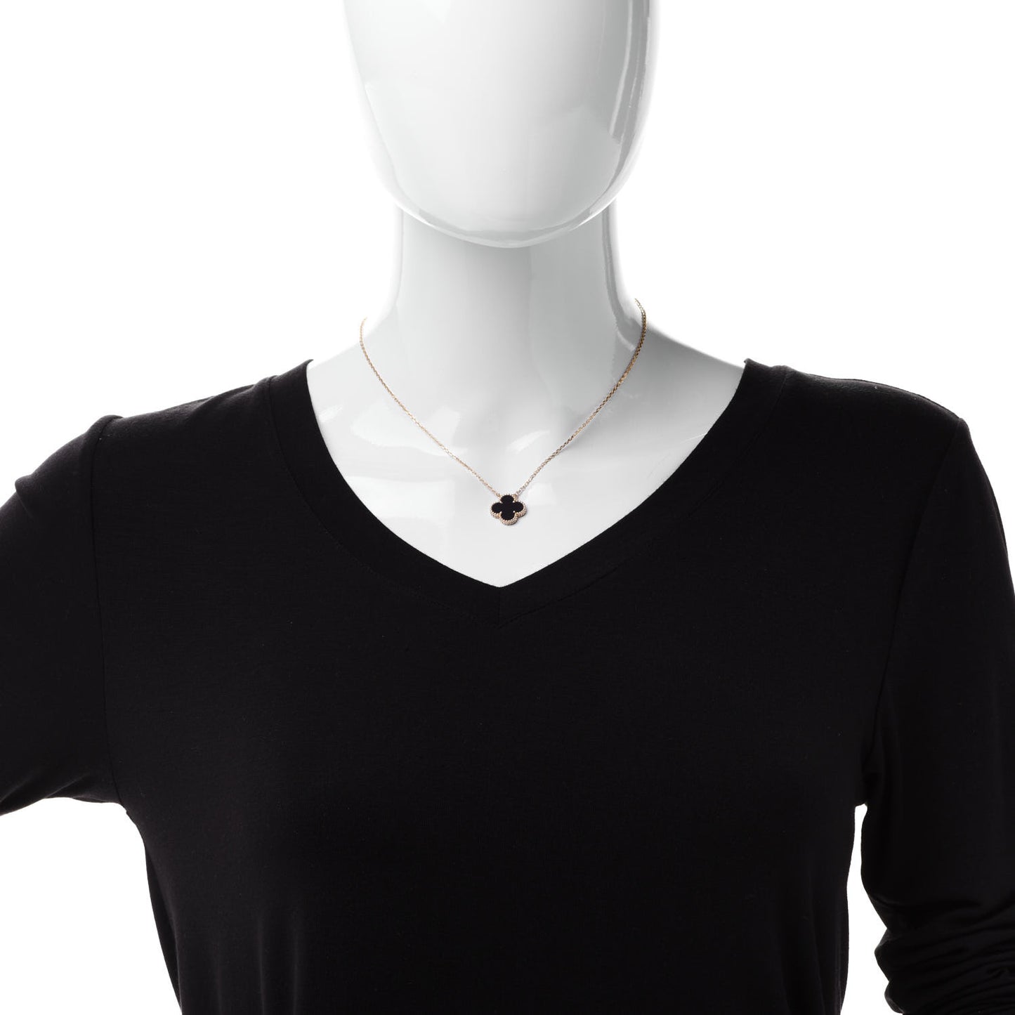18K Yellow Gold Black Onyx Vintage Alhambra Pendant Necklace