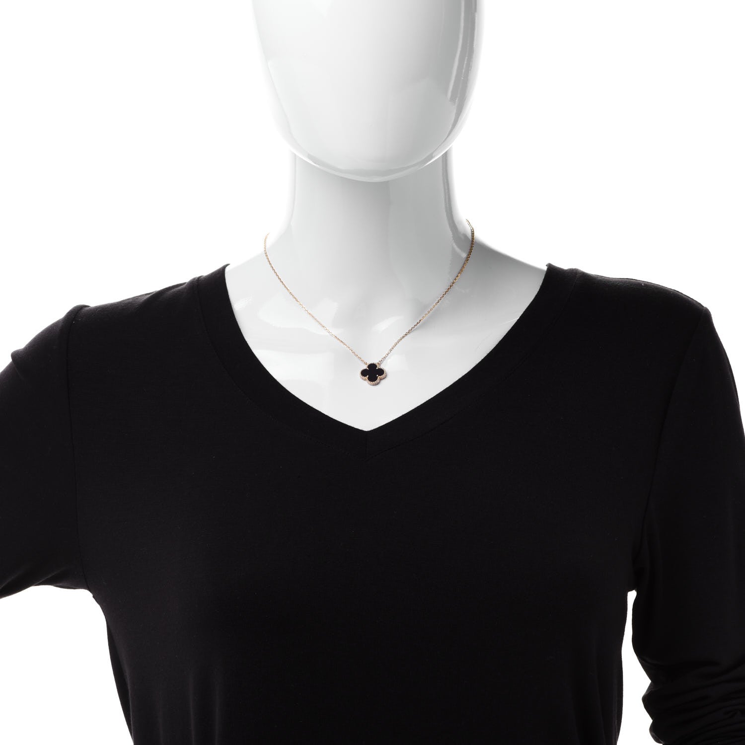 Van Cleef & Arpels 18K Yellow Gold Black Onyx Vintage Alhambra Pendant Necklace 2 of 6