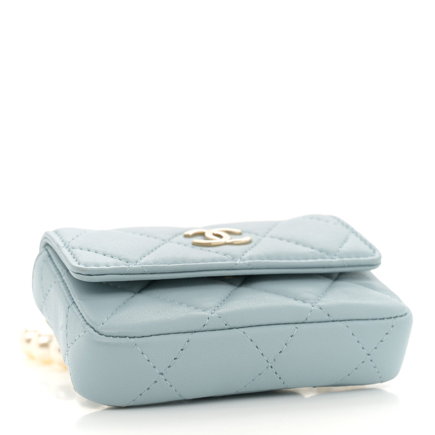 Chanel Lambskin Quilted Pearl Chain Belt Bag Light Blue 4 of 11