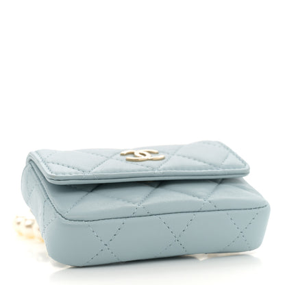 Chanel Lambskin Quilted Pearl Chain Belt Bag Light Blue 4 of 11