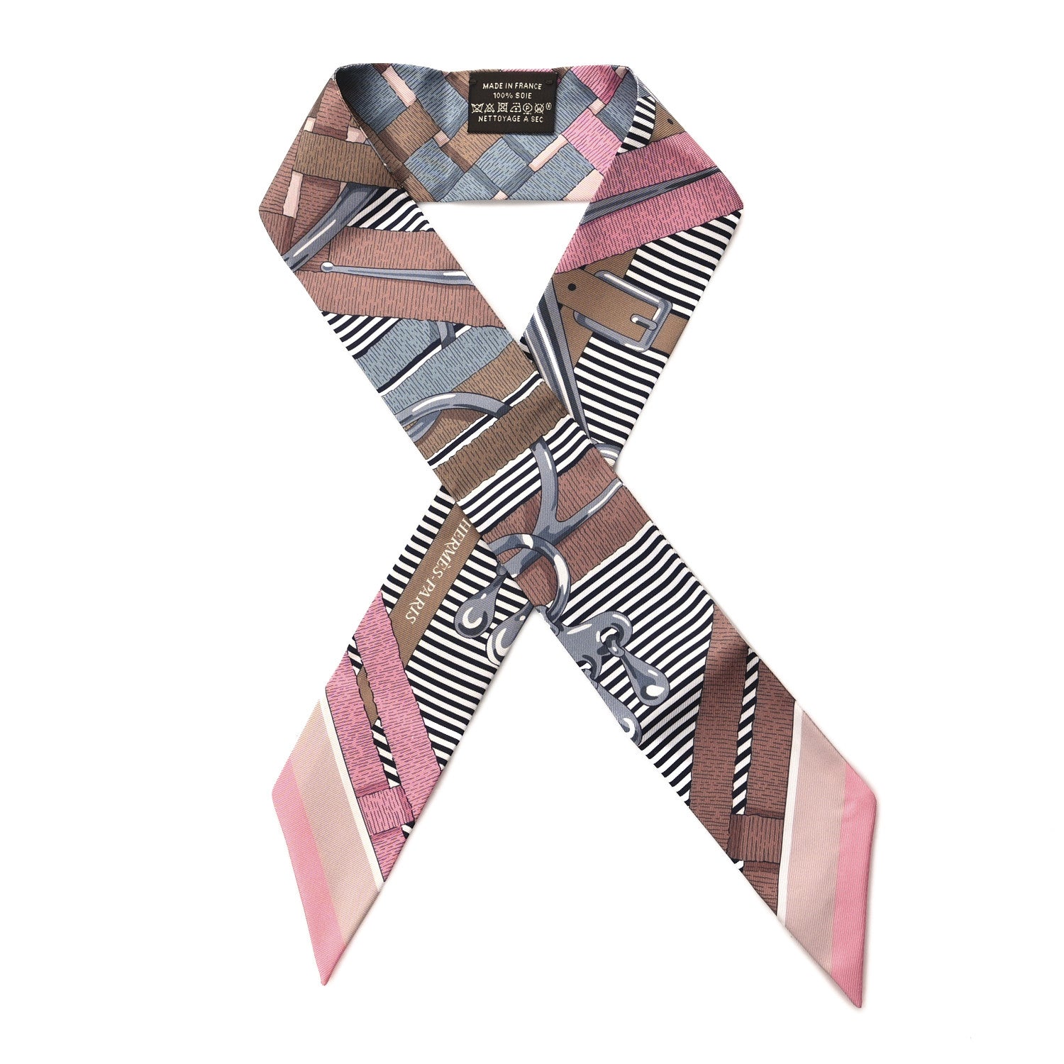 Hermes Silk Mors A Jouets Chemise Twilly Vieux Rose Gris Camel 1 of 3