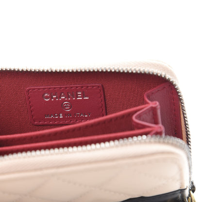 Chanel Aged Calfskin Quilted Gabrielle Zip Around Coin Purse Wallet Beige Black 6 of 8