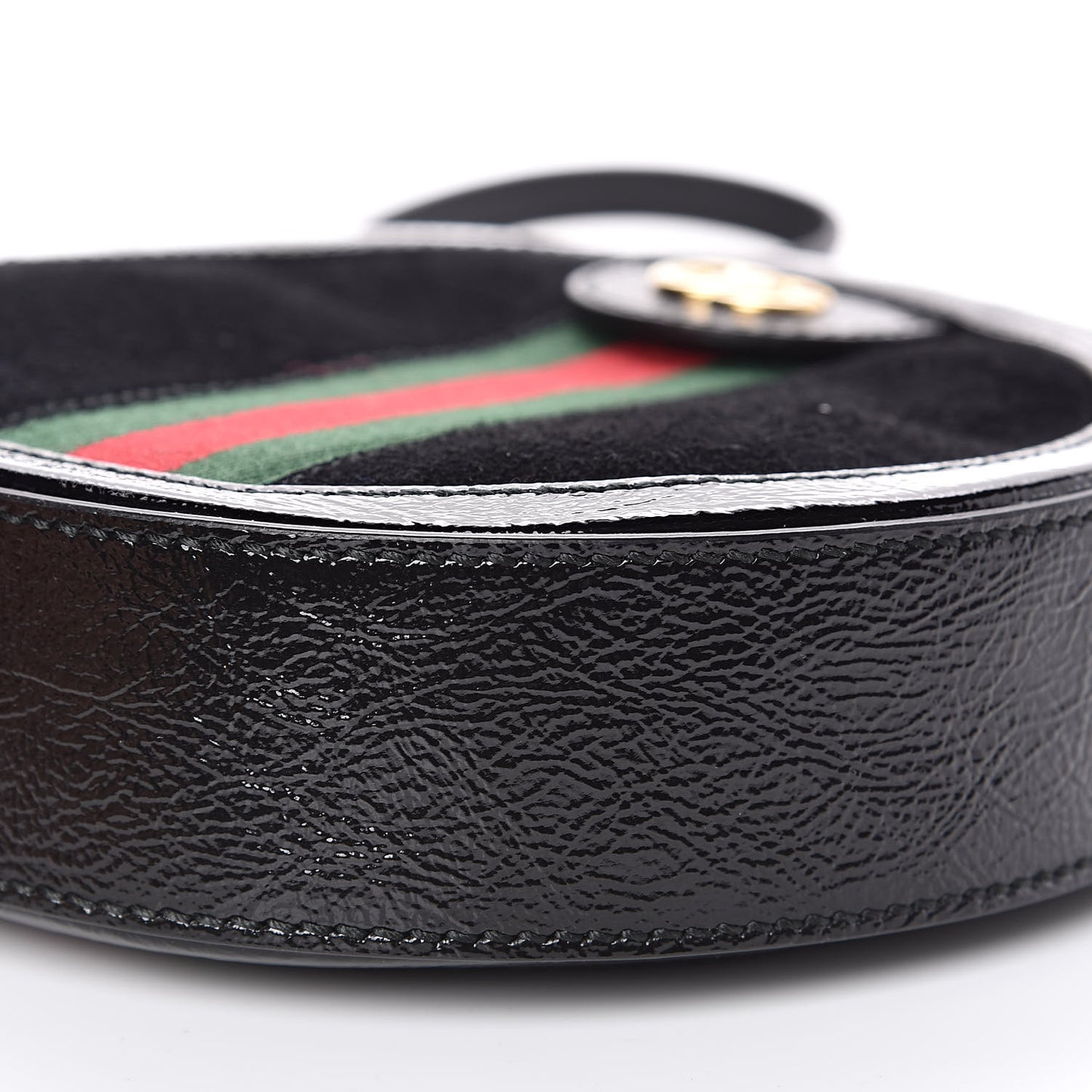 Suede Patent Web Mini Ophidia Round Shoulder Bag Black