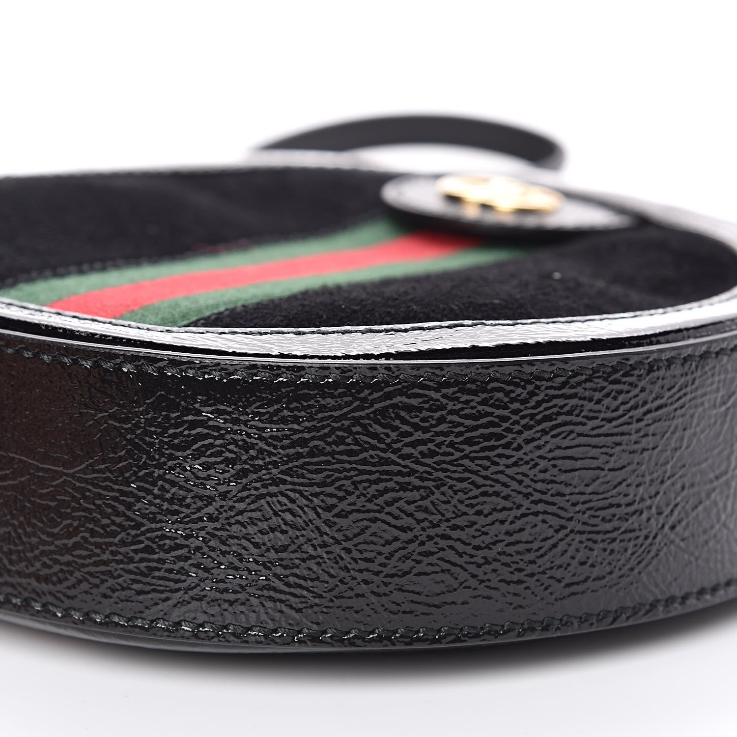 Gucci Suede Patent Web Mini Ophidia Round Shoulder Bag Black 9 of 10