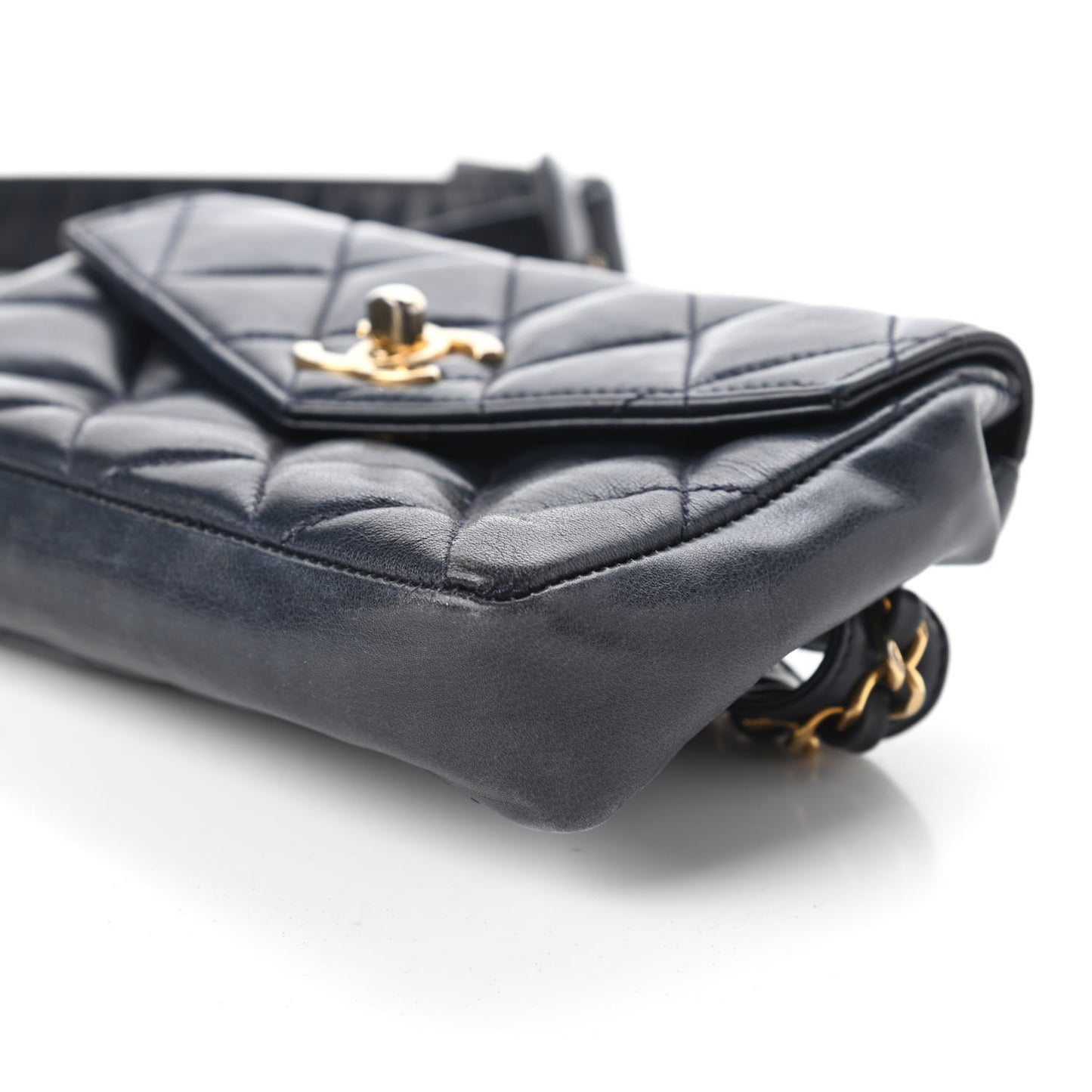 Lambskin Quilted Flap Waist Belt Bag Navy