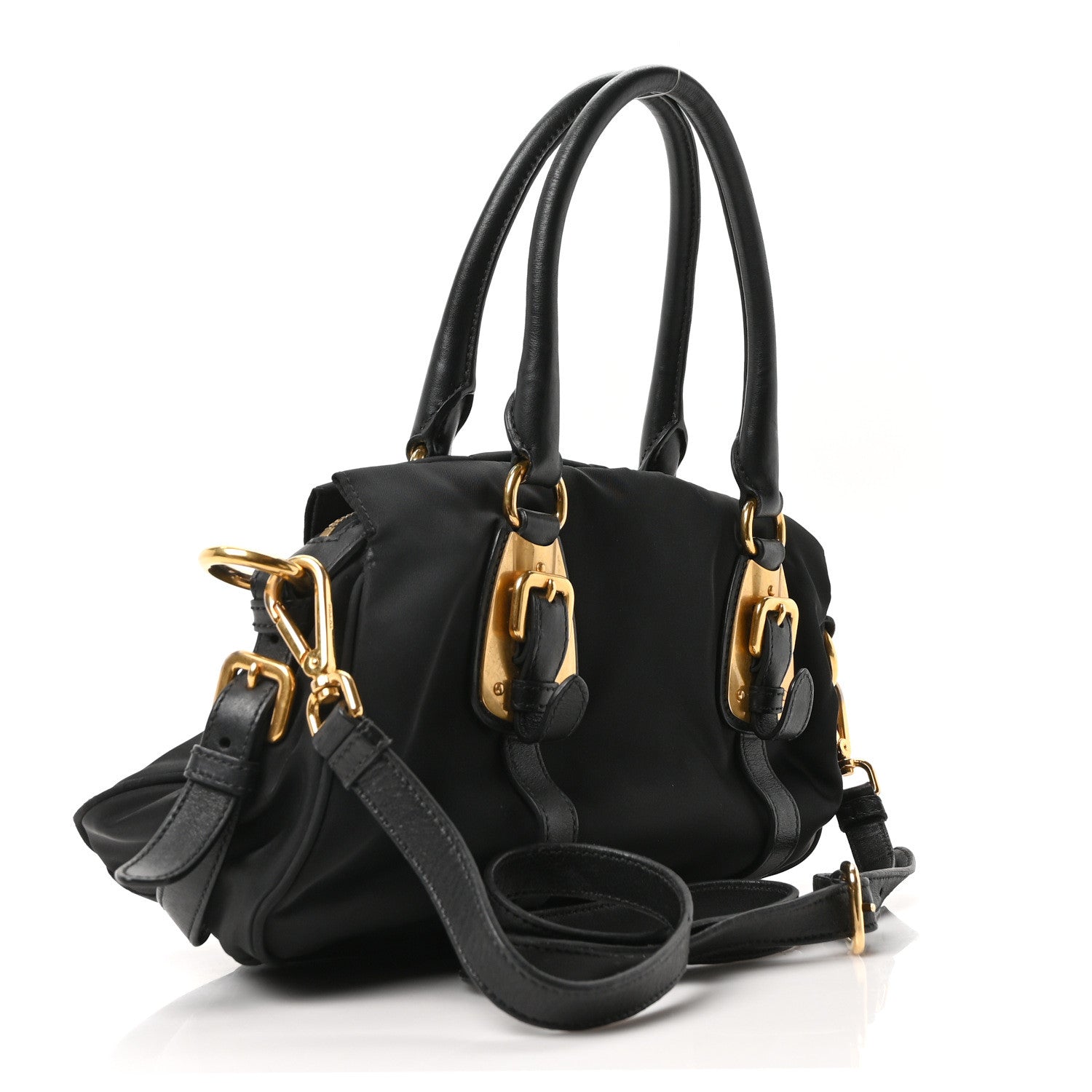 Prada Tessuto Nylon Soft Calfskin Shopping Satchel Black 3 of 10