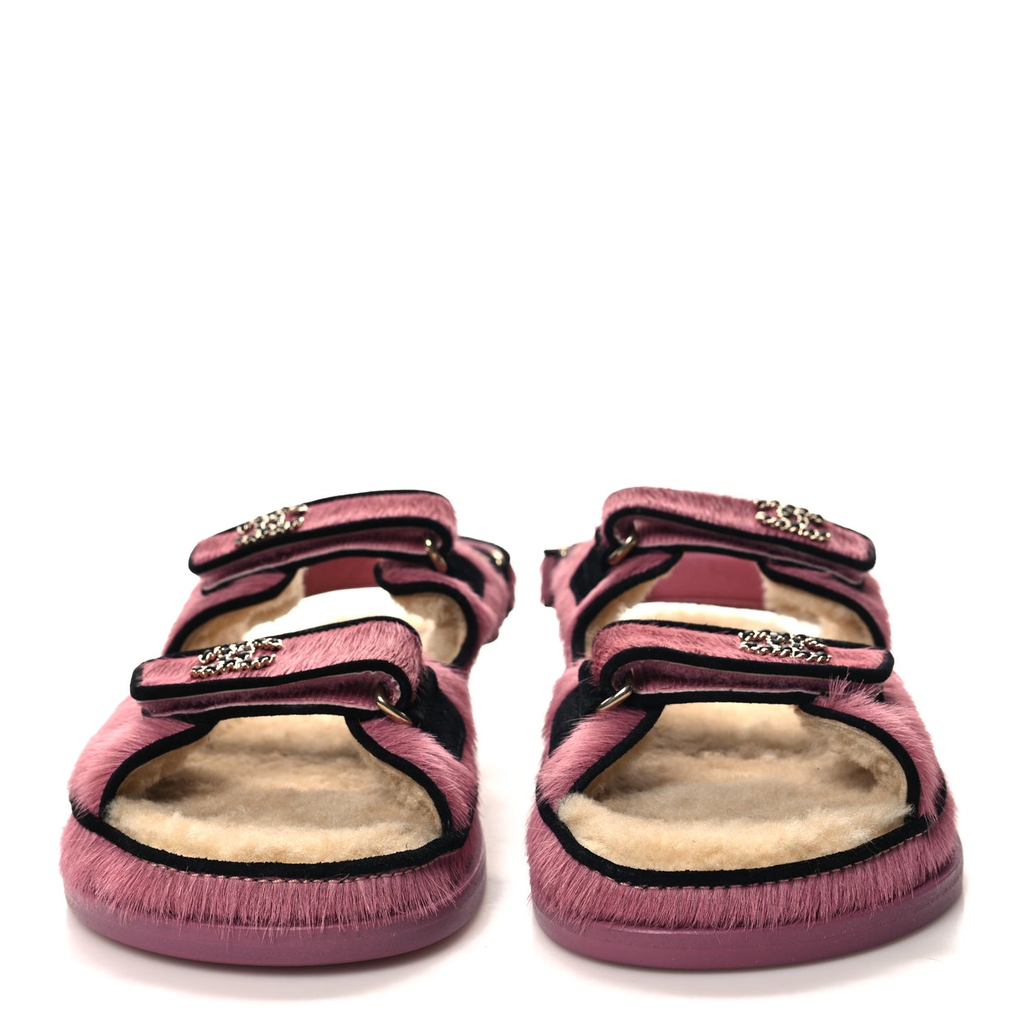 Calfskin Hair Suede Shearling Dad Sandals 38.5 Rose Black