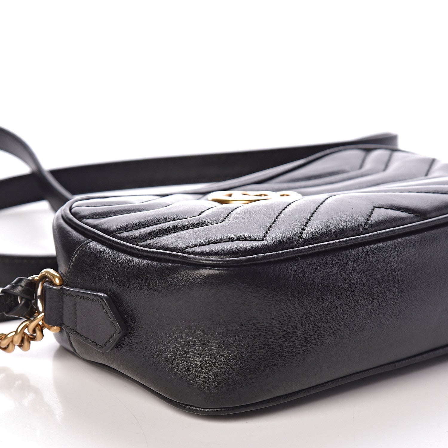Gucci Calfskin Matelasse Mini GG Marmont Chain Shoulder Bag Black 10 of 12