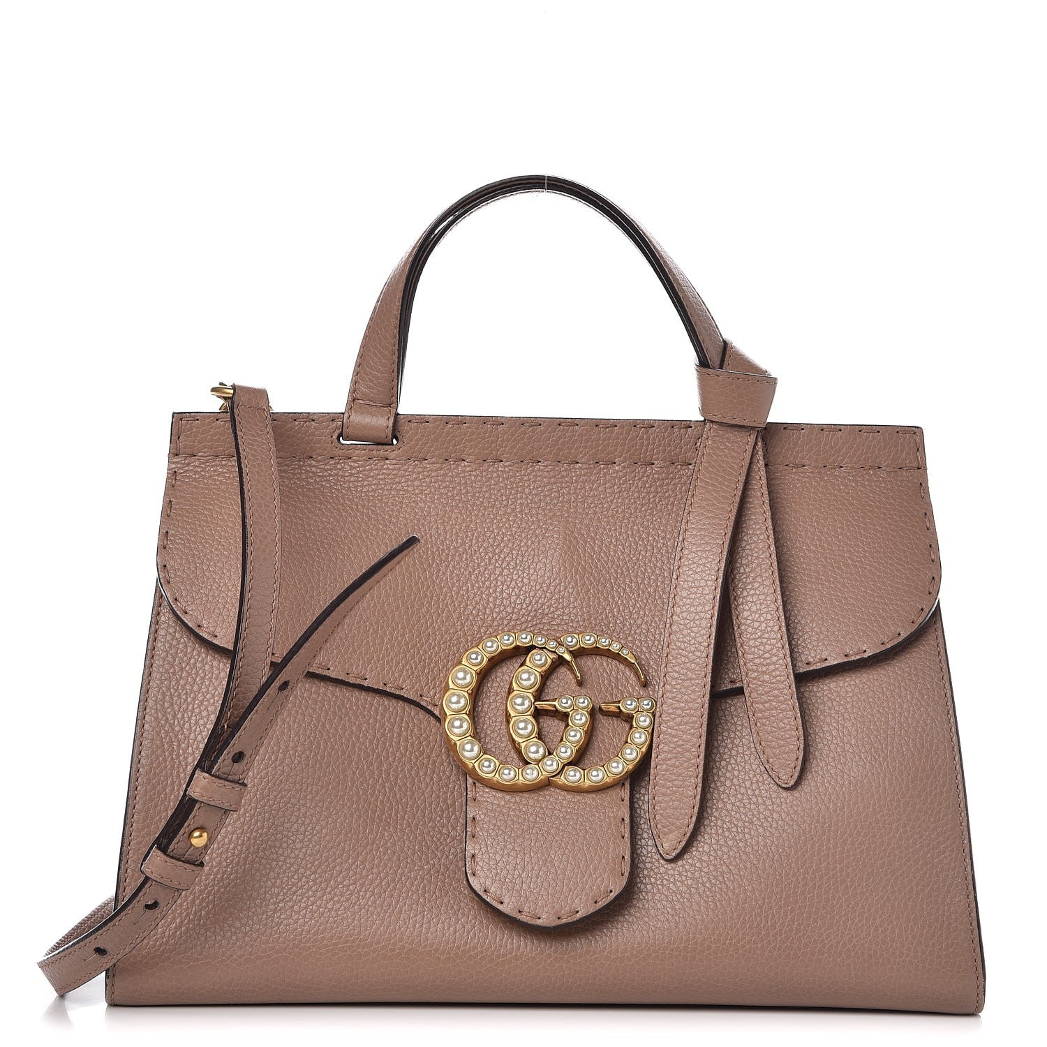 Gucci Calfskin Small Pearly GG Marmont Top Handle Bag Porcelain Rose 1 of 17