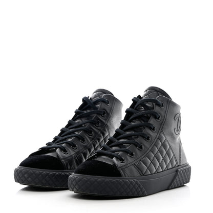 Chanel Calfskin High Top CC Sneakers 36.5 Black 3 of 16