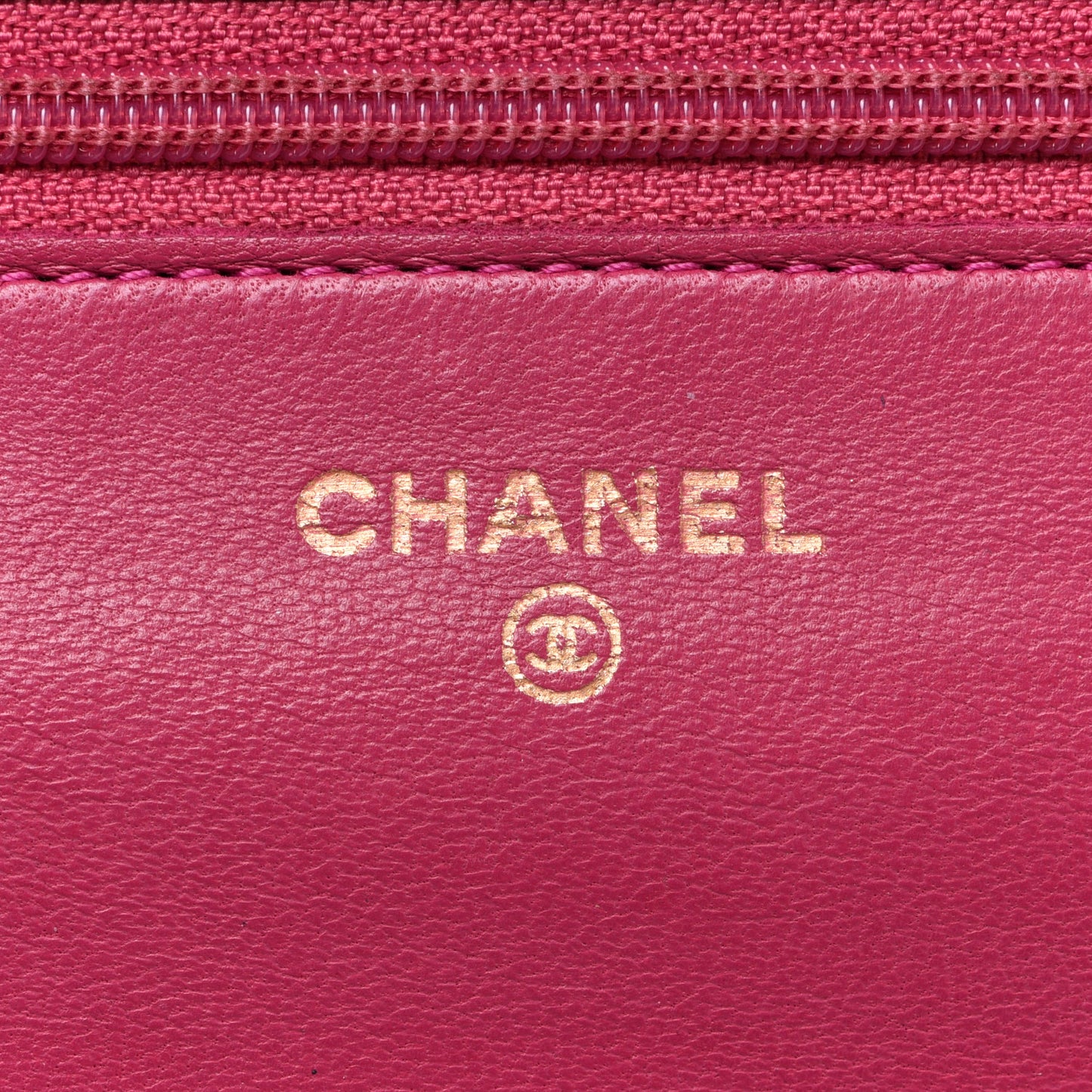Lambskin Camellia Embossed Wallet on Chain WOC Fuchsia