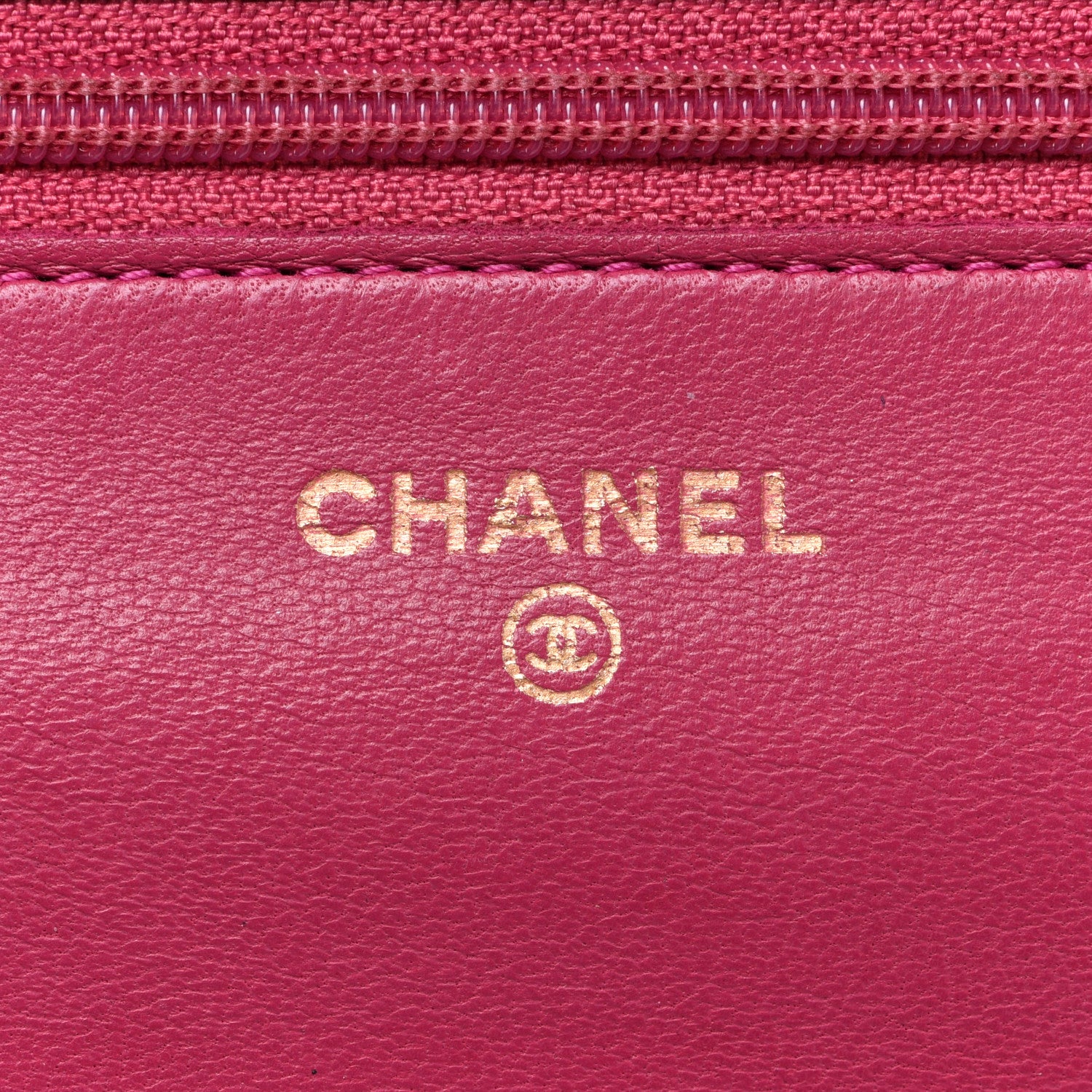 Chanel Lambskin Camellia Embossed Wallet on Chain WOC Fuchsia 6 of 13