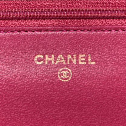 Chanel Lambskin Camellia Embossed Wallet on Chain WOC Fuchsia 6 of 13