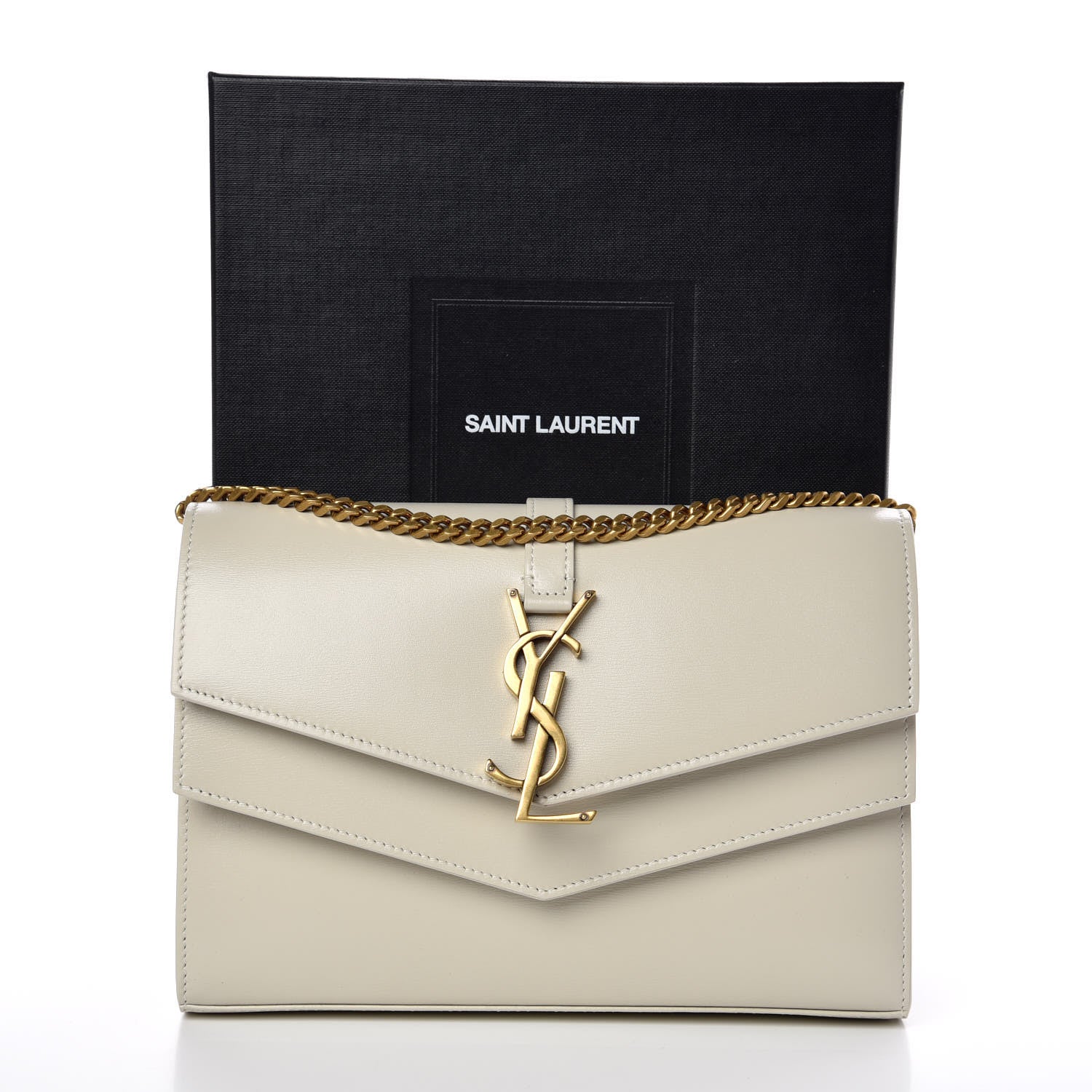Saint Laurent Smooth Calfskin Monogram Sulpice Chain Wallet White 7 of 7