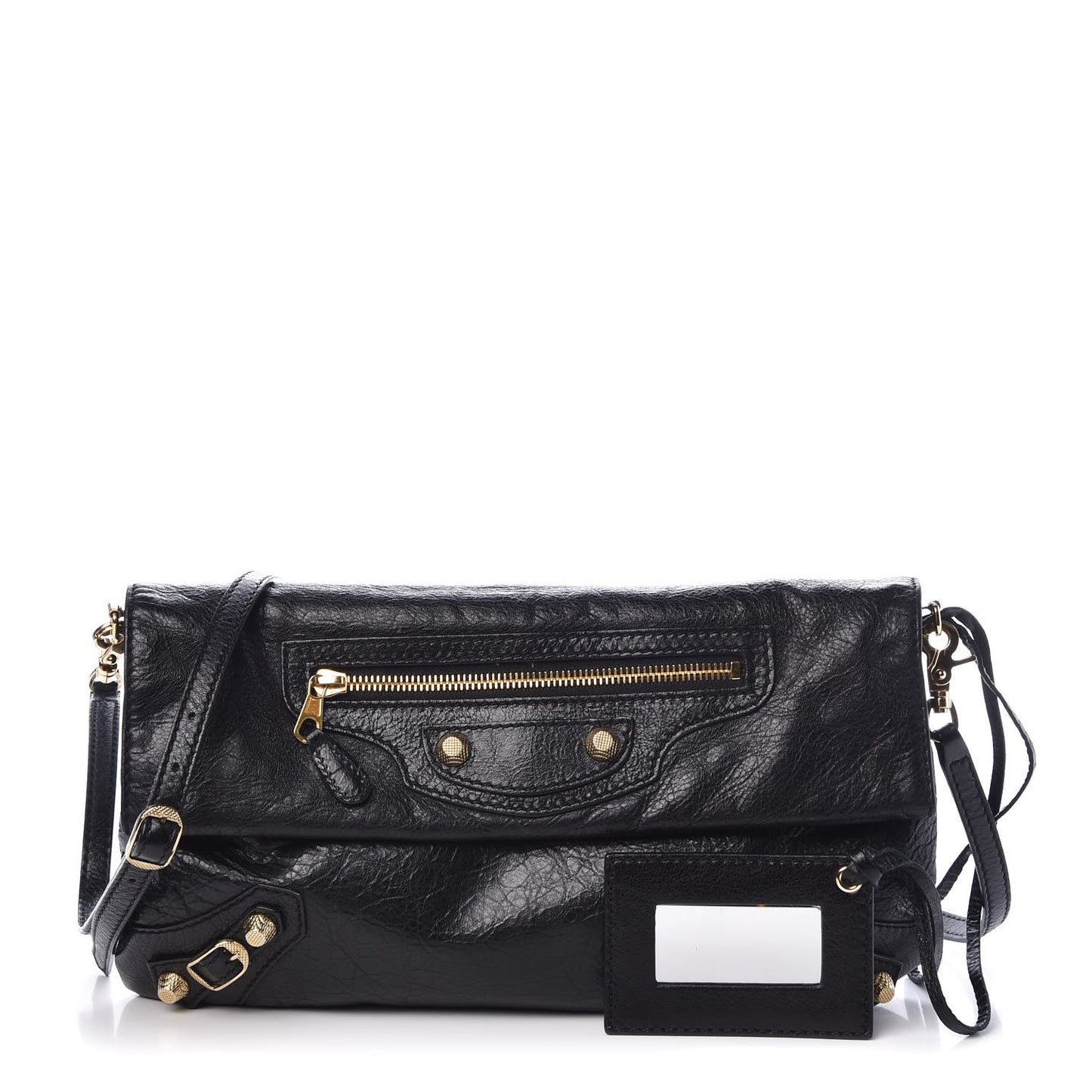 Agneau Giant 12 Gold Hardware Envelope Strap Clutch Black