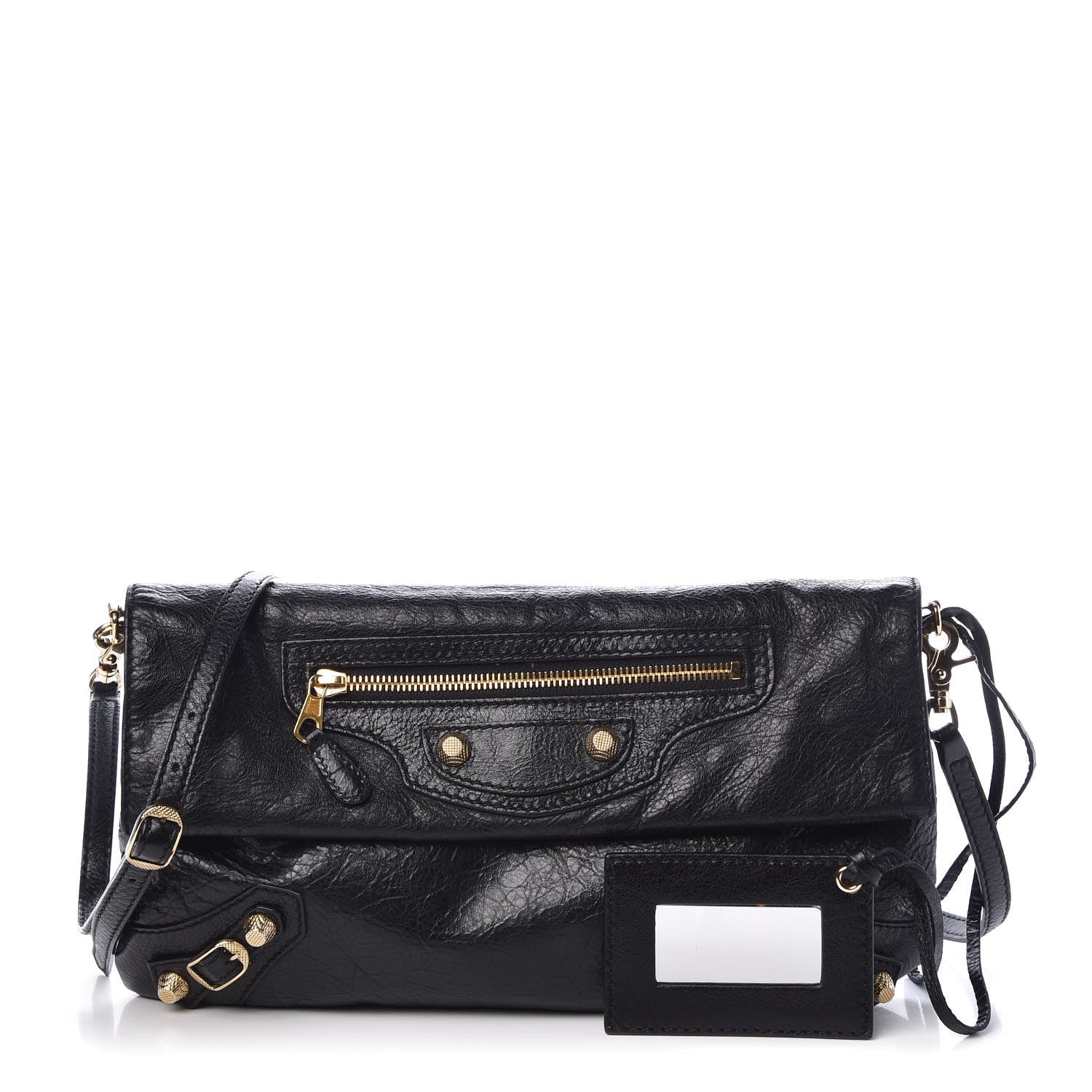 Balenciaga Agneau Giant 12 Gold Hardware Envelope Strap Clutch Black 1 of 7