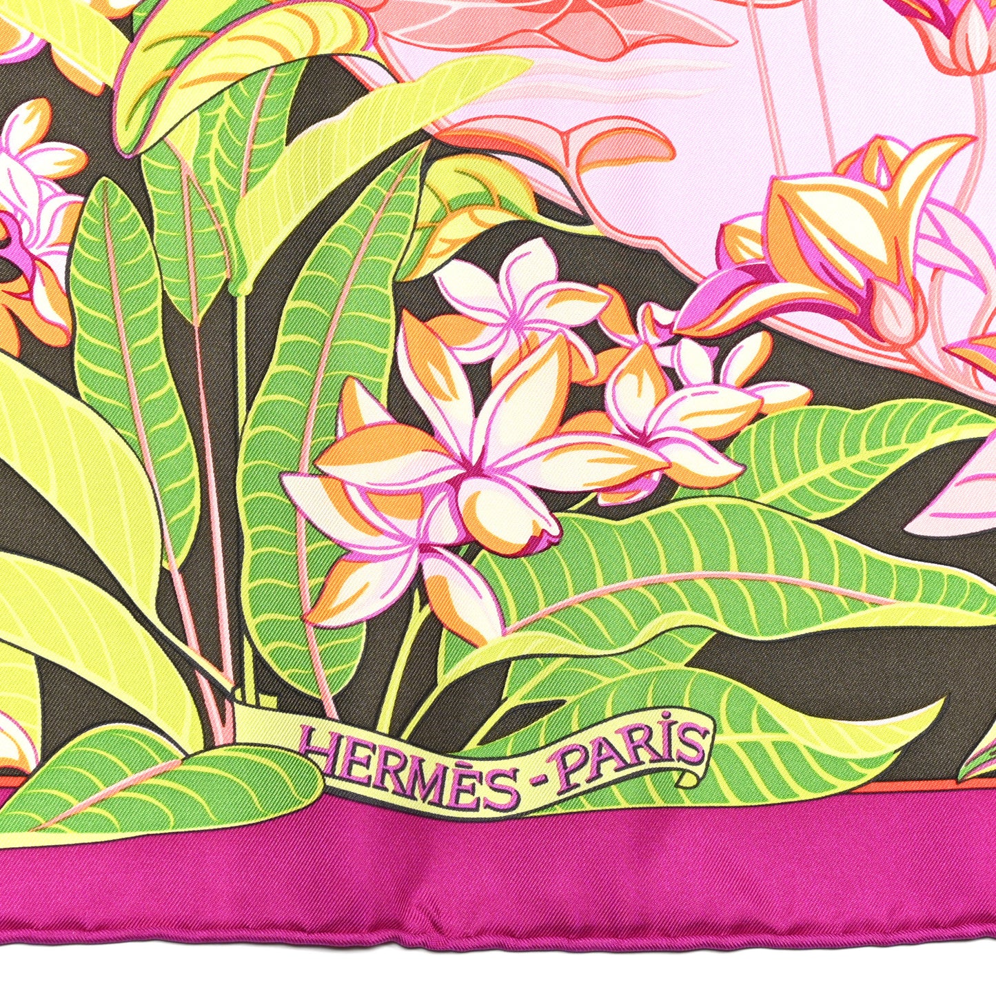 Silk Flamingo Party Scarf 90 Bougainvillier Mauve Vert