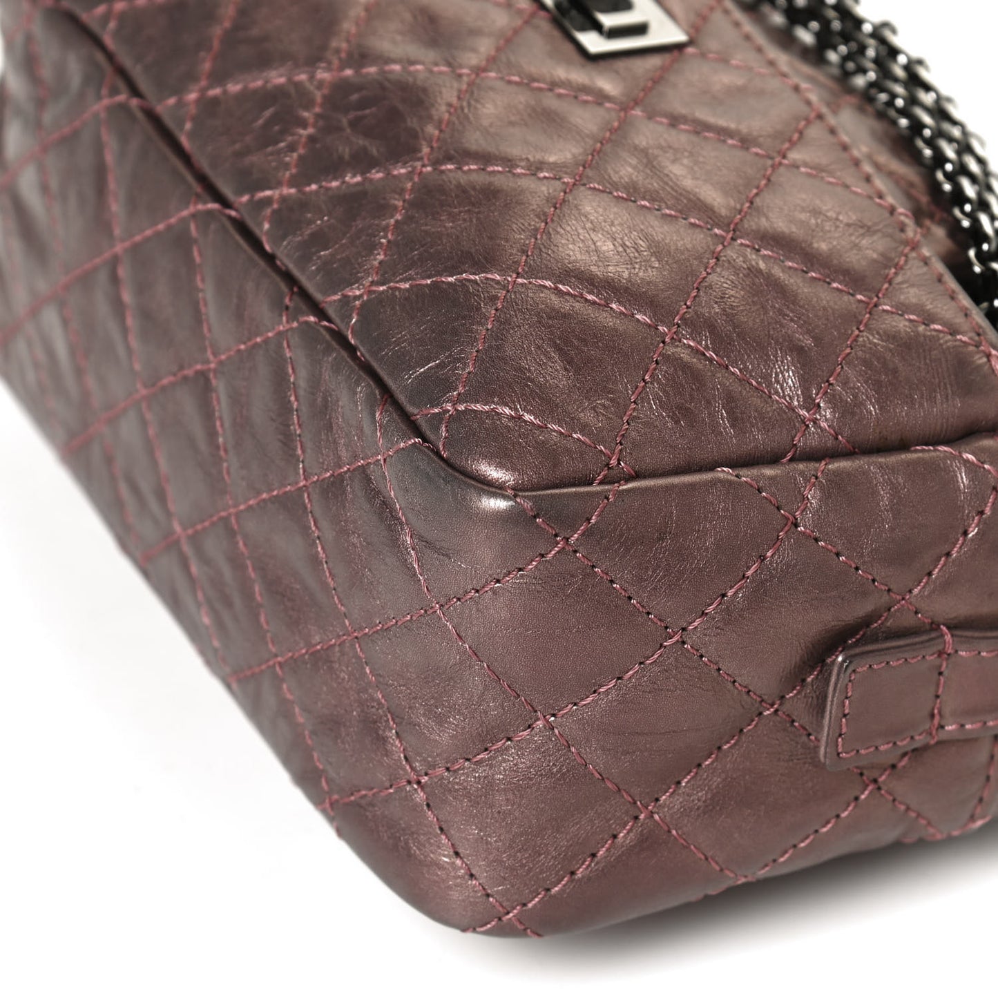 Metallic Aged Calfskin Quilted Small Reissue Camera Case Rose Fonce