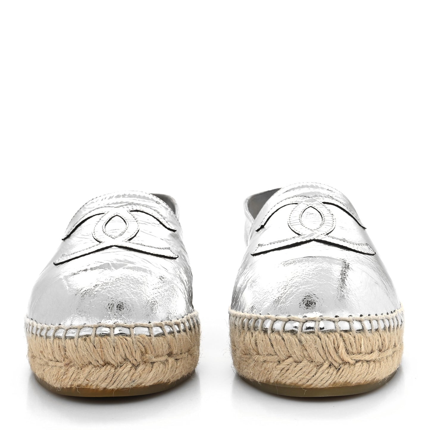 Laminated Goatskin CC Espadrilles 37 Silver