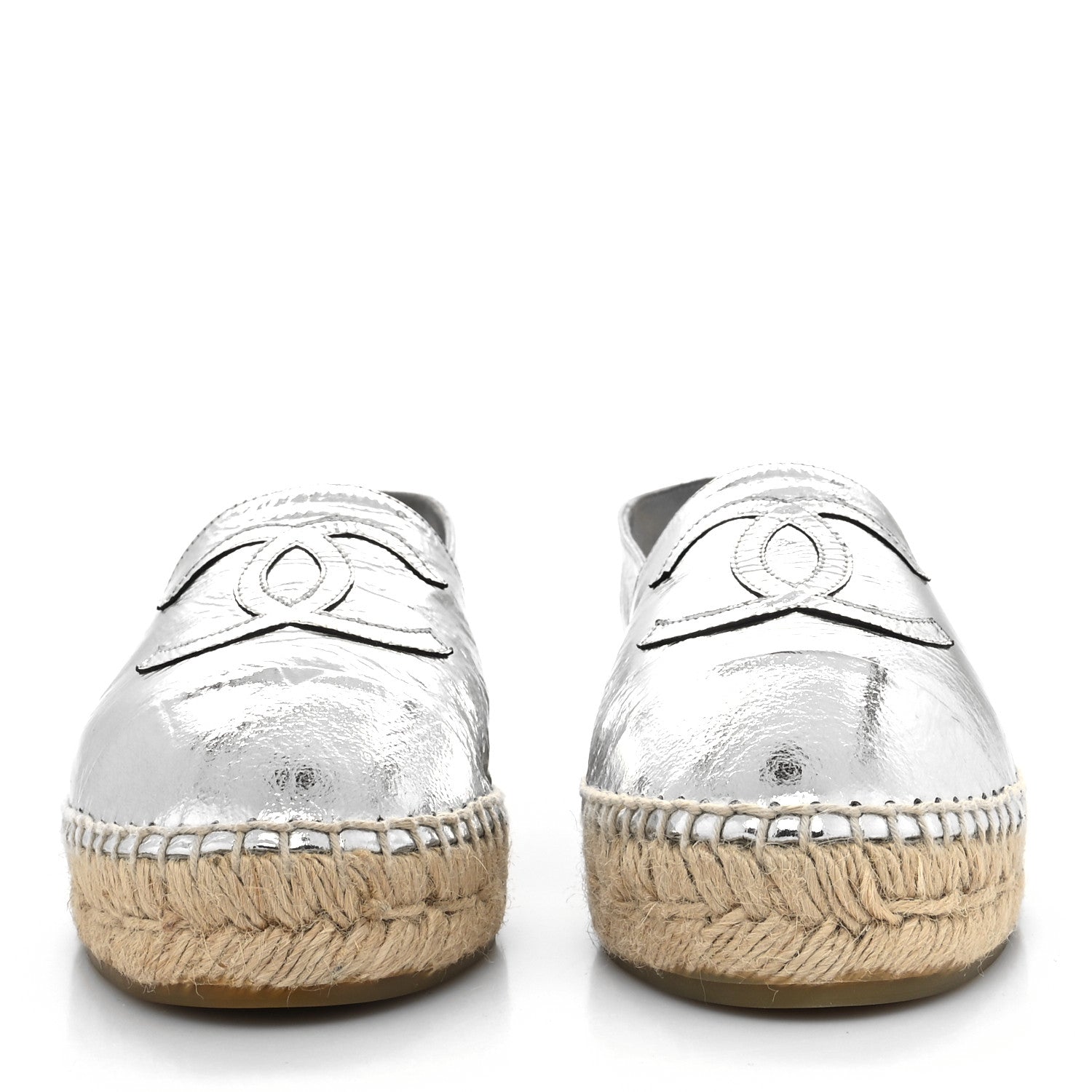 Chanel Laminated Goatskin CC Espadrilles 37 Silver 2 of 9