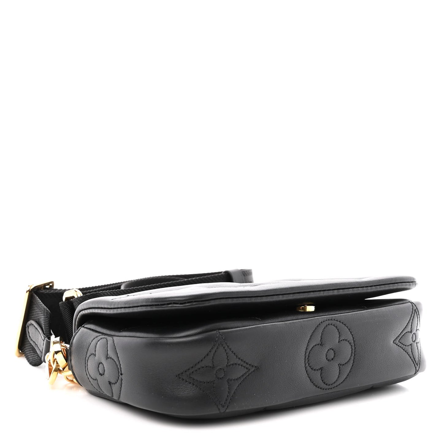 Calfskin Bubblegram Wallet On Strap Black