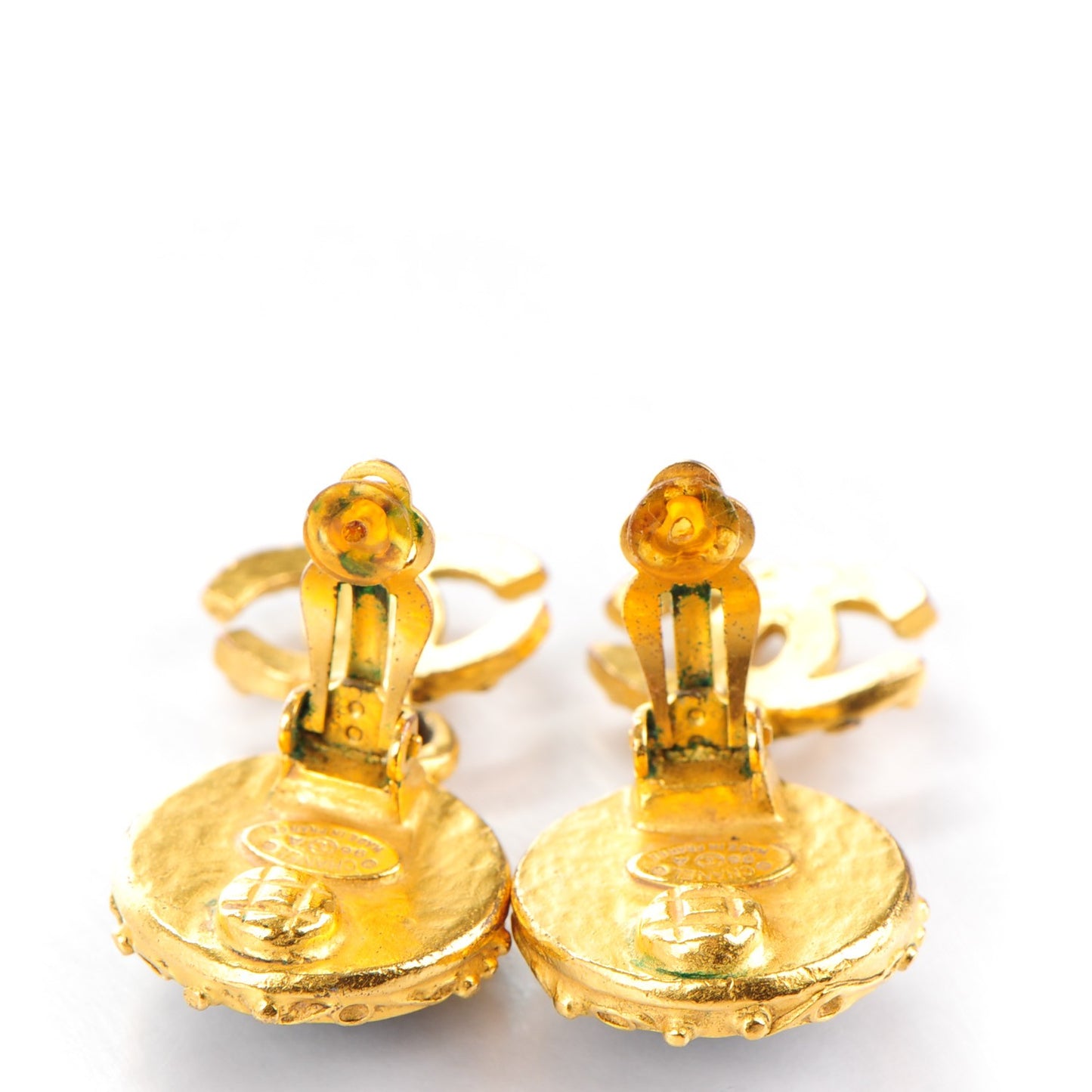 CC Clip On Drop Earrings Gold Black