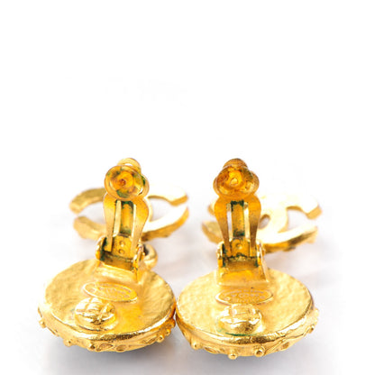 Chanel CC Clip On Drop Earrings Gold Black 3 of 4