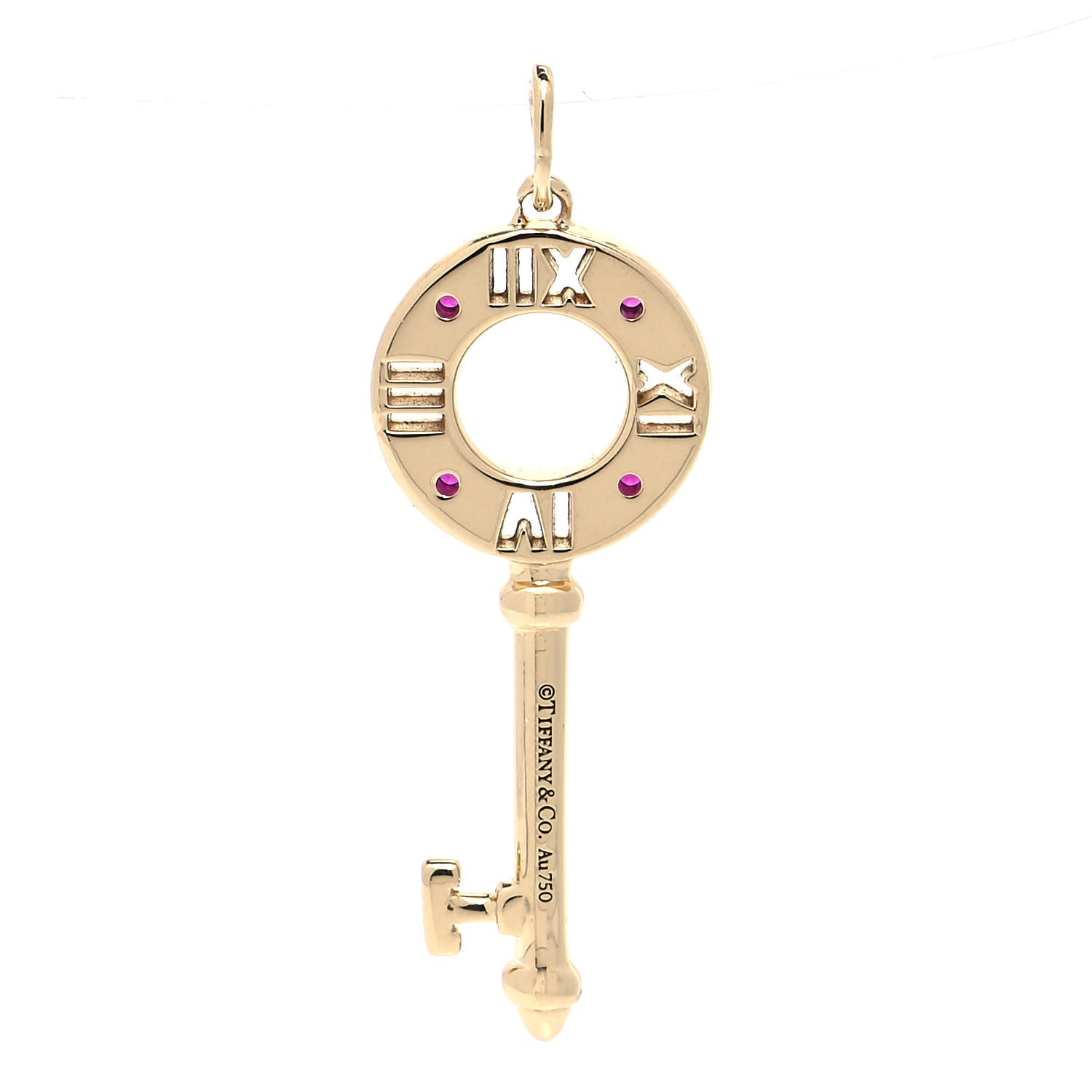 Tiffany 18K Yellow Gold Ruby Atlas Pierced Key Pendant 3 of 4