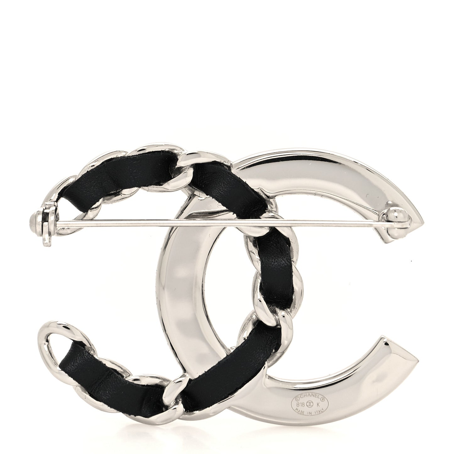 Lambskin Baguette Crystal CC Chain Brooch Black Silver