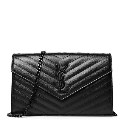 Saint Laurent Grain De Poudre Matelasse Chevron Monogram Chain Wallet Black 1 of 10