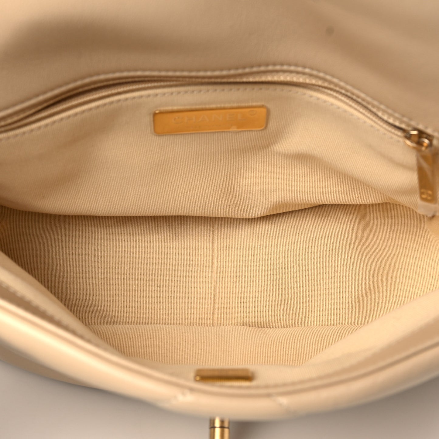 Lambskin Quilted Medium Chanel 19 Flap Beige