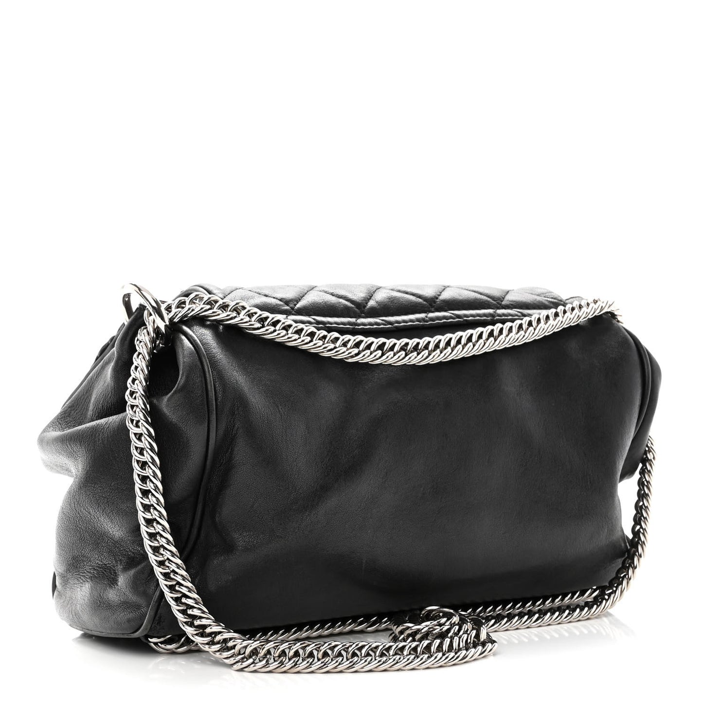 Washed Lambskin Quilted Bijoux Chain Accordion Flap Black