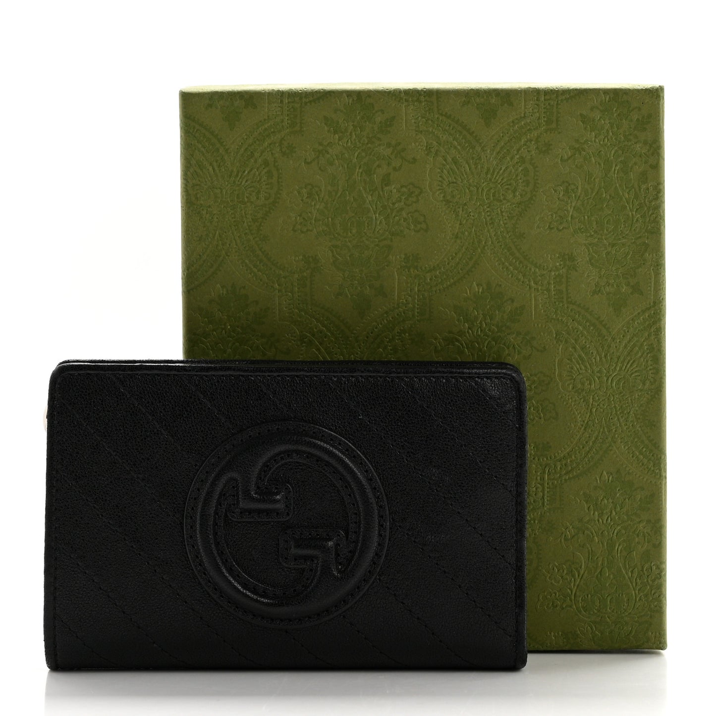 Sakai Be Green Calfskin Diagonal Stitched Blondie Travel Wallet Black