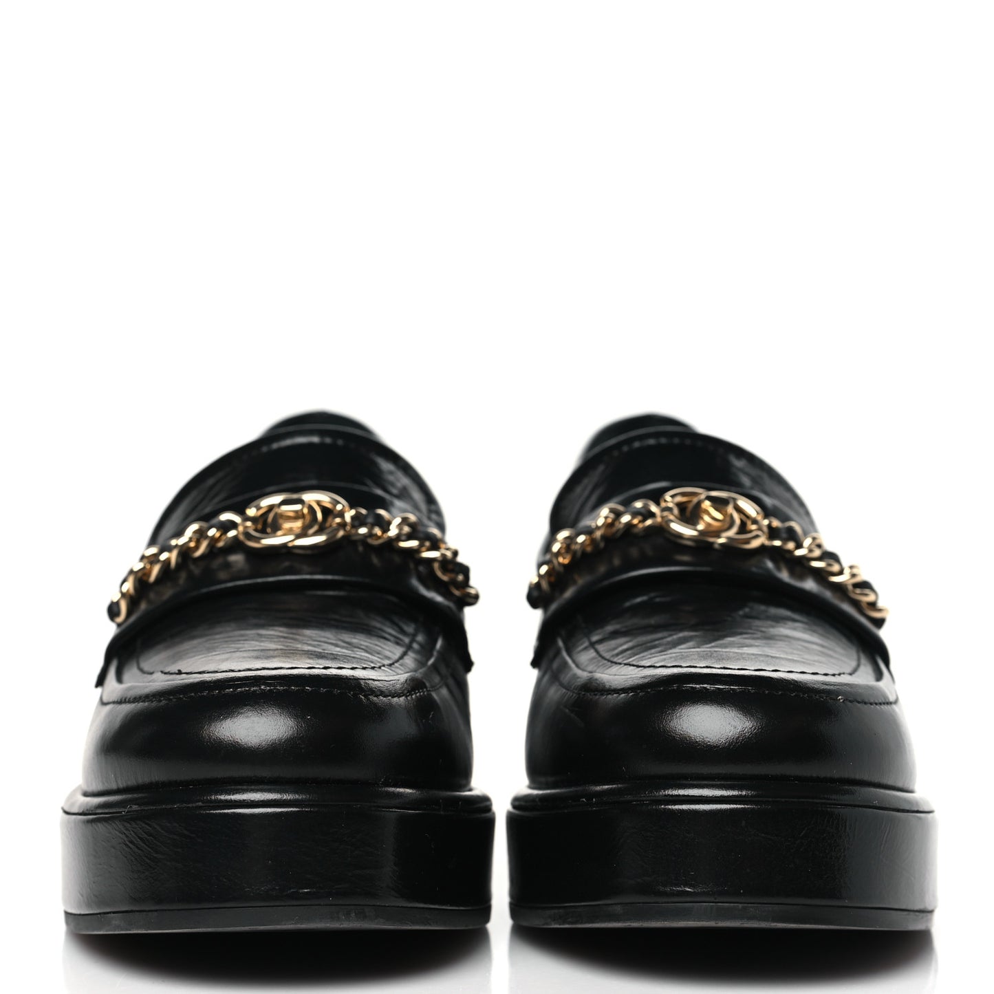 Shiny Calfskin Logo Loafers 37.5 Black
