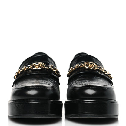 Chanel Shiny Calfskin Logo Loafers 37.5 Black 2 of 9