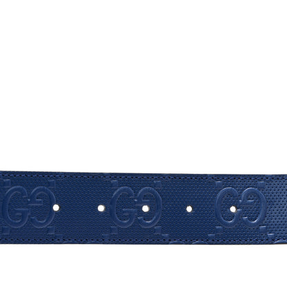 Gucci Calfskin GG Tennis Embossed Double G 40mm Belt 90 36 Intense Metal Blue 3 of 5