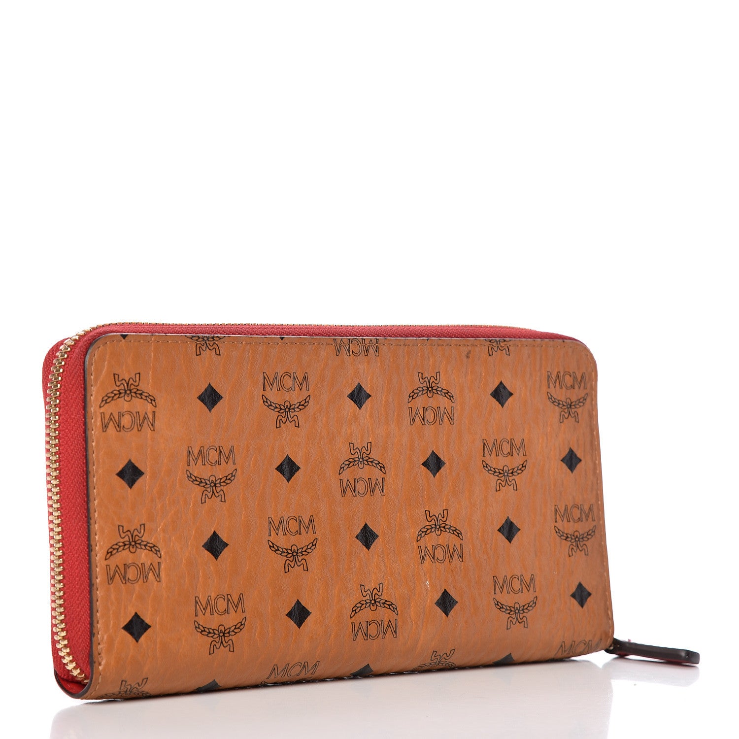MCM Visetos Large Zip Around Wallet Cognac Red 3 of 7
