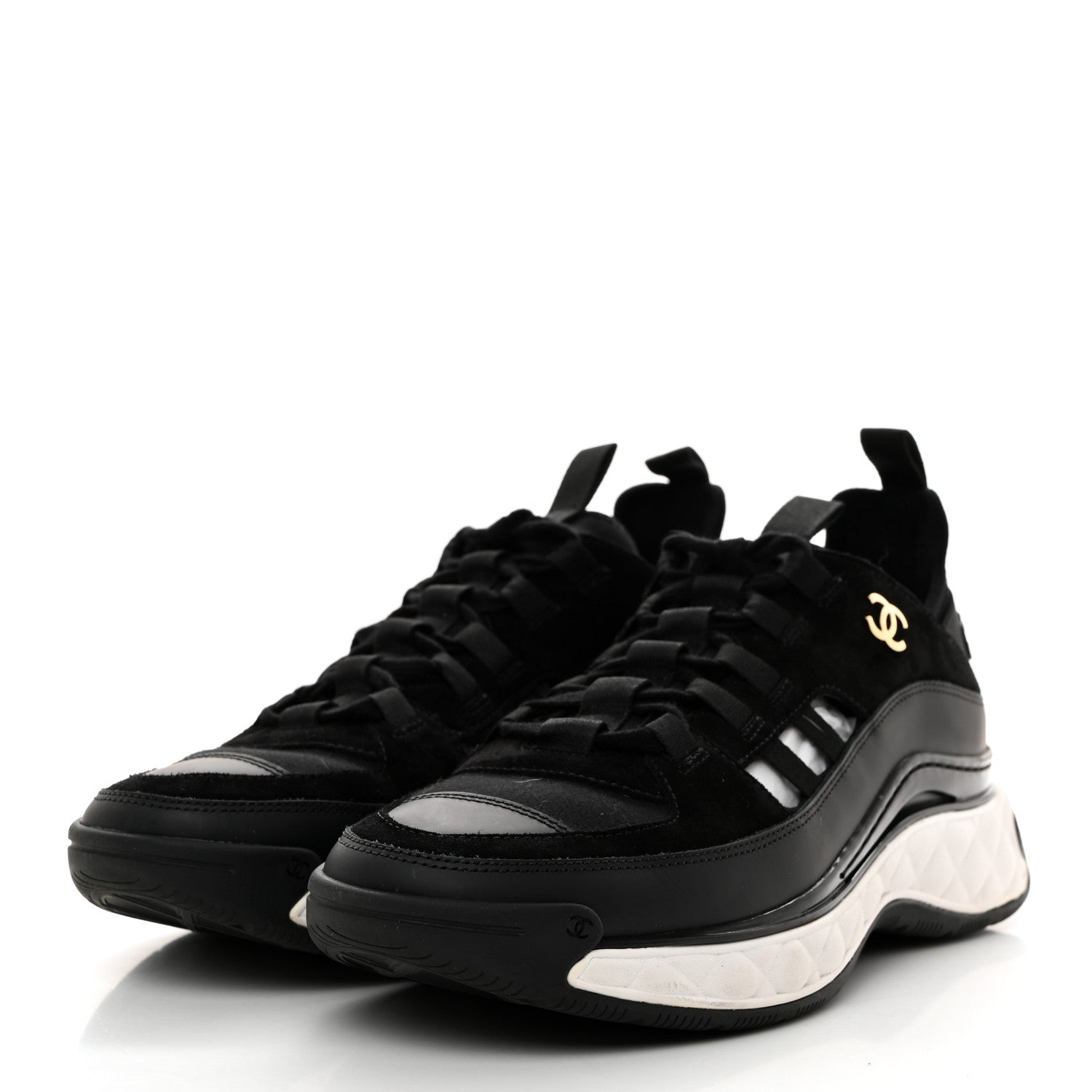 Chanel Velvet Calfskin Mixed Fibers CC Sneakers 39.5 Black 3 of 9