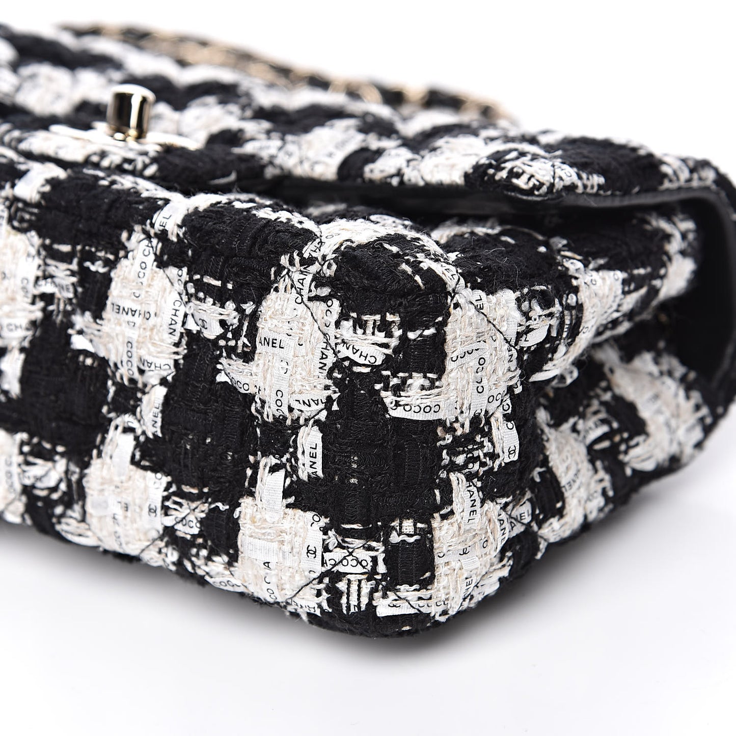 Tweed Quilted Mini Rectangular Flap Black Ecru White