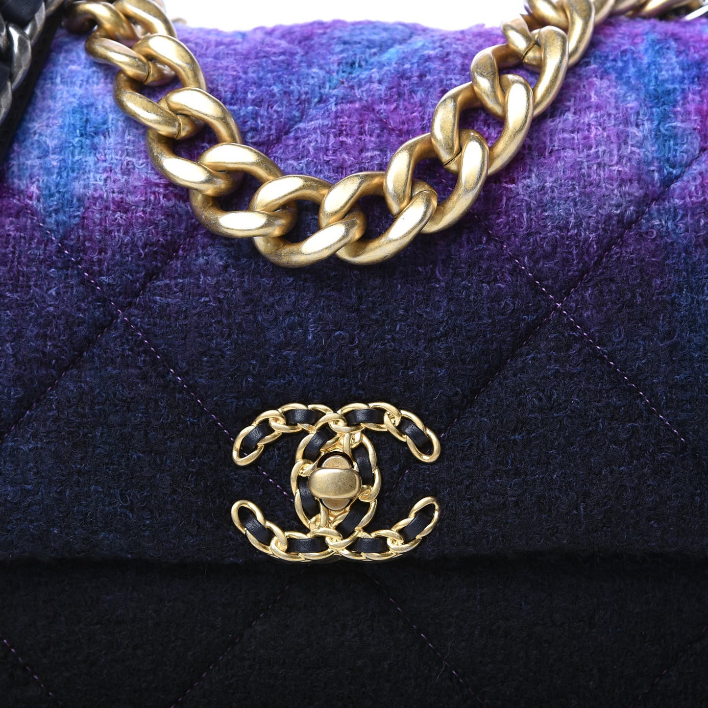 Wool Tweed Quilted Large Chanel 19 Flap Purple Black Blue