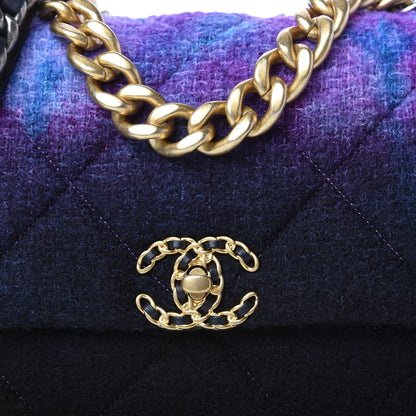 Chanel Wool Tweed Quilted Large Chanel 19 Flap Purple Black Blue 10 of 11