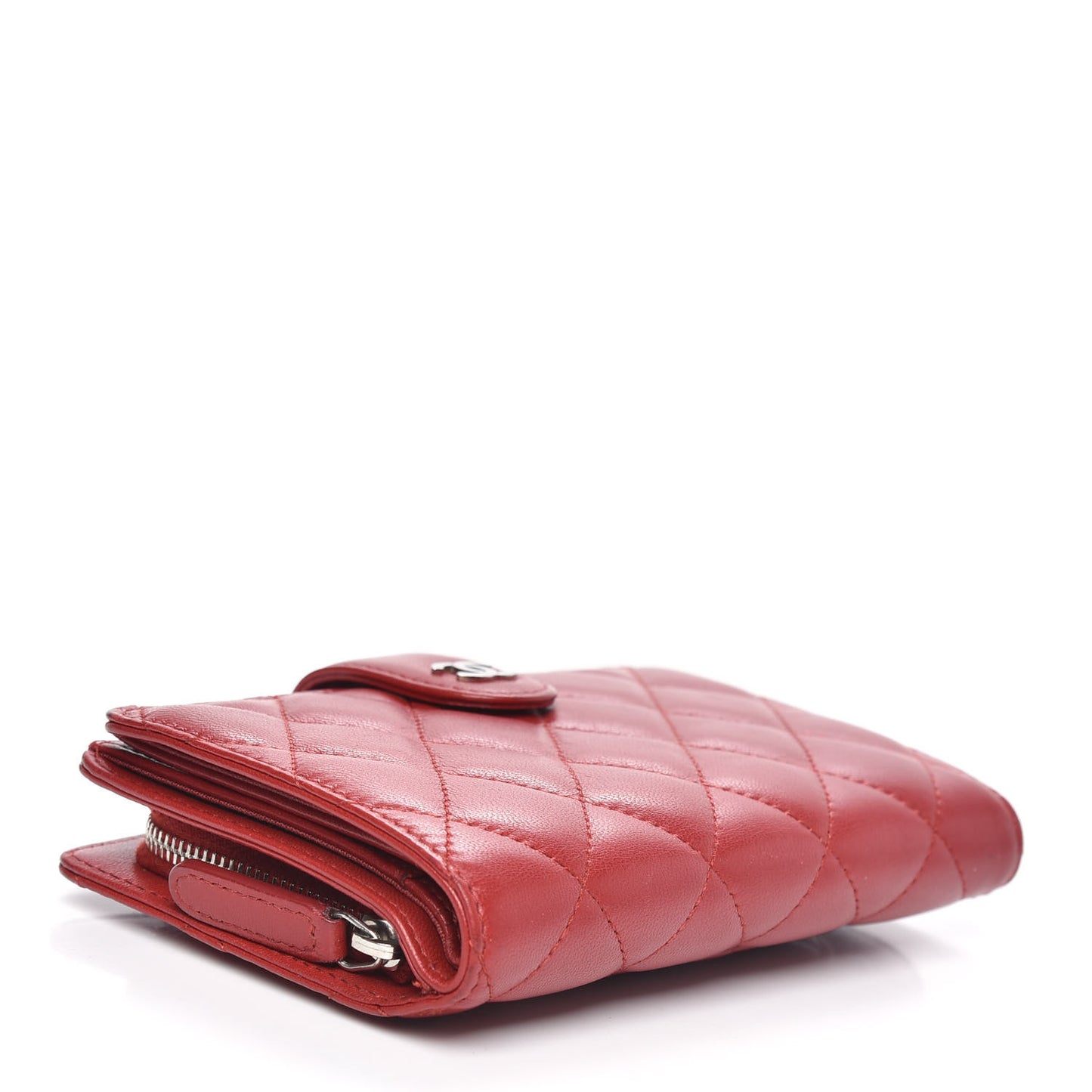 Lambskin Quilted Zipped Pocket Wallet Red