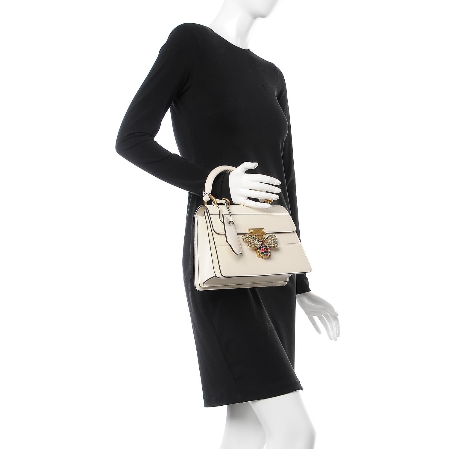 Gucci Calfskin Sylvie Web Small Queen Margaret Top Handle Bag White 3 of 10