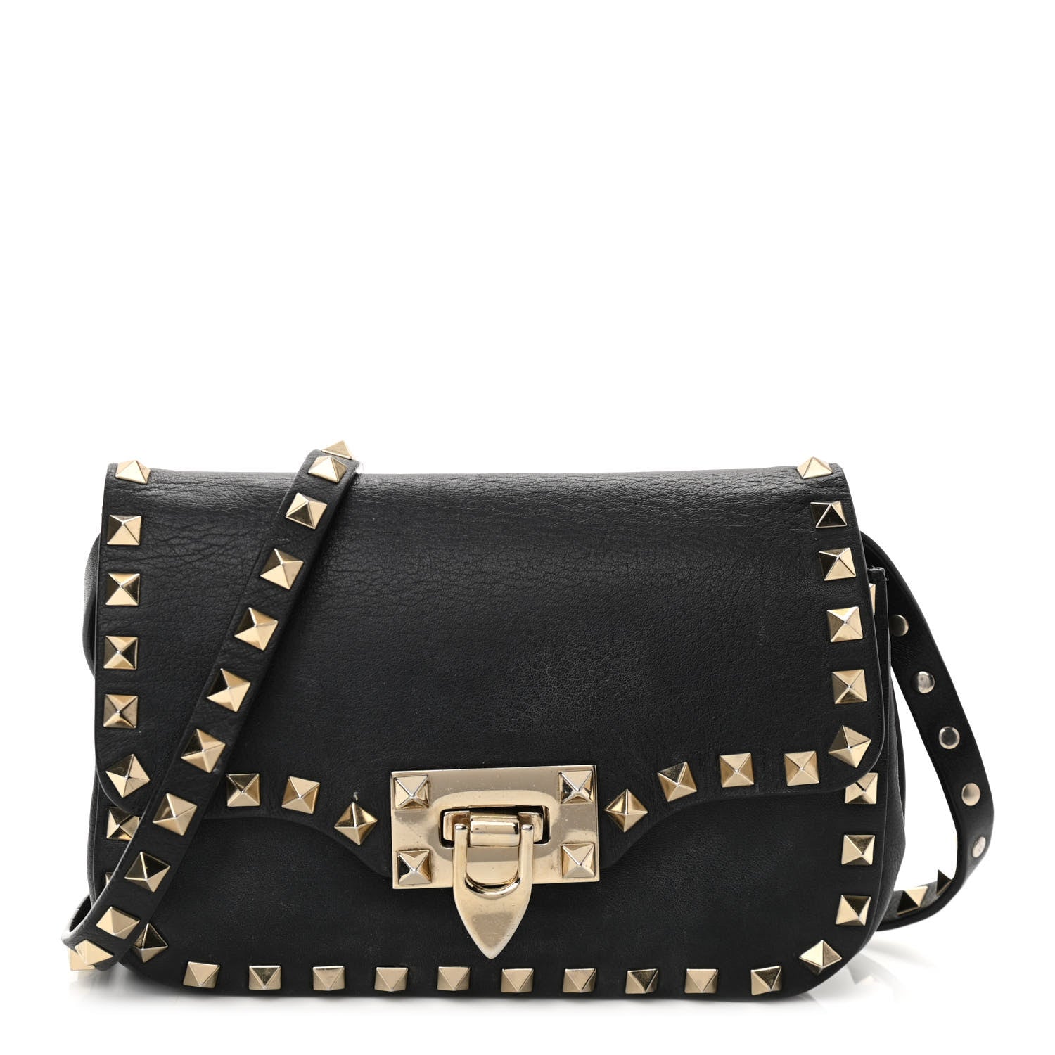 Valentino Garavani Vitello Mini Rockstud Flap Saddle Crossbody Bag Black 1 of 8