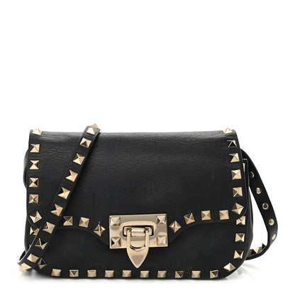 Valentino Garavani Vitello Mini Rockstud Flap Saddle Crossbody Bag Black 1 of 8