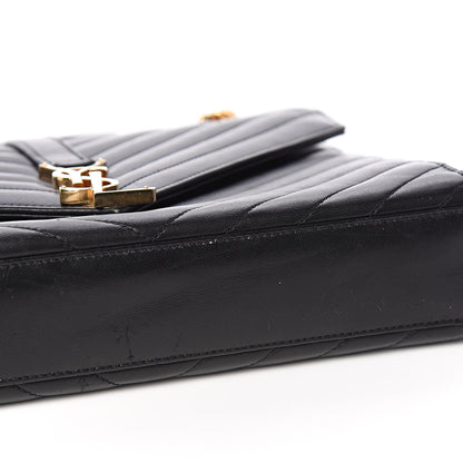 Saint Laurent Lambskin Matelasse Chevron Medium Monogram Satchel Black 8 of 10