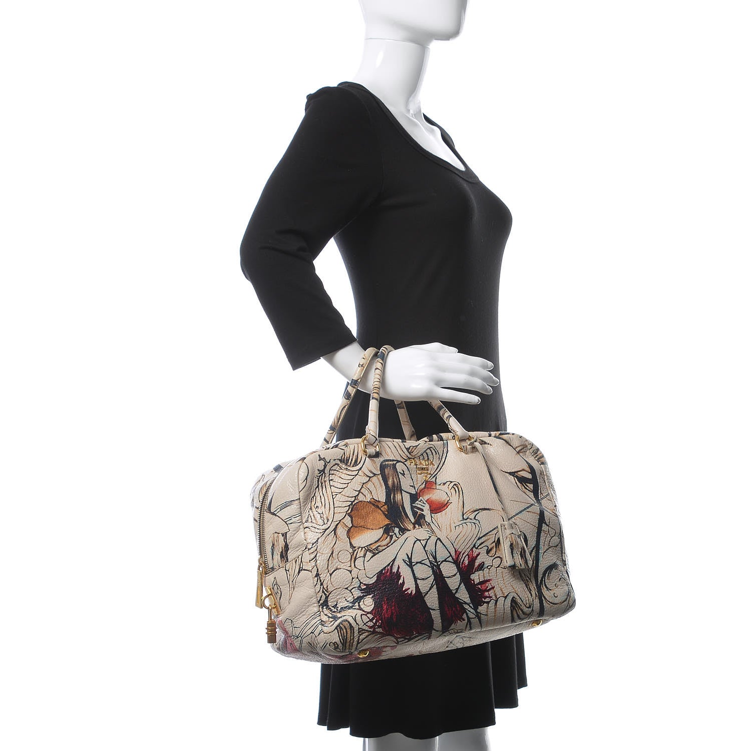 Prada X JAMES JEAN Cervo Lux Fairy Print Large Double Handle Boston Bag Prugna 2 of 14