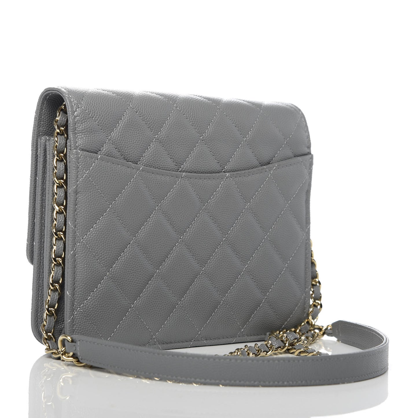 Caviar Quilted Square Wallet On Chain WOC Grey