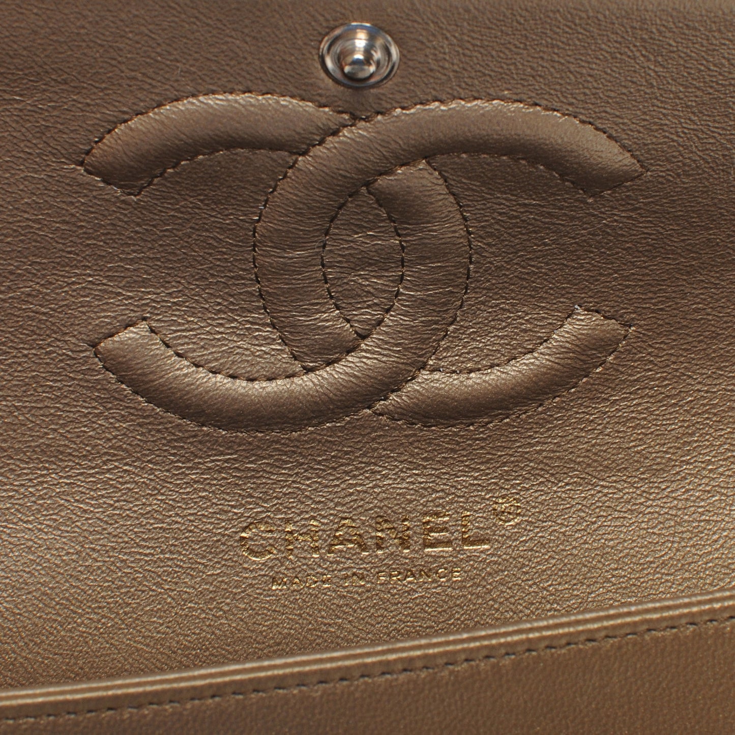 Lambskin Medium Double Flap Metallic Khaki